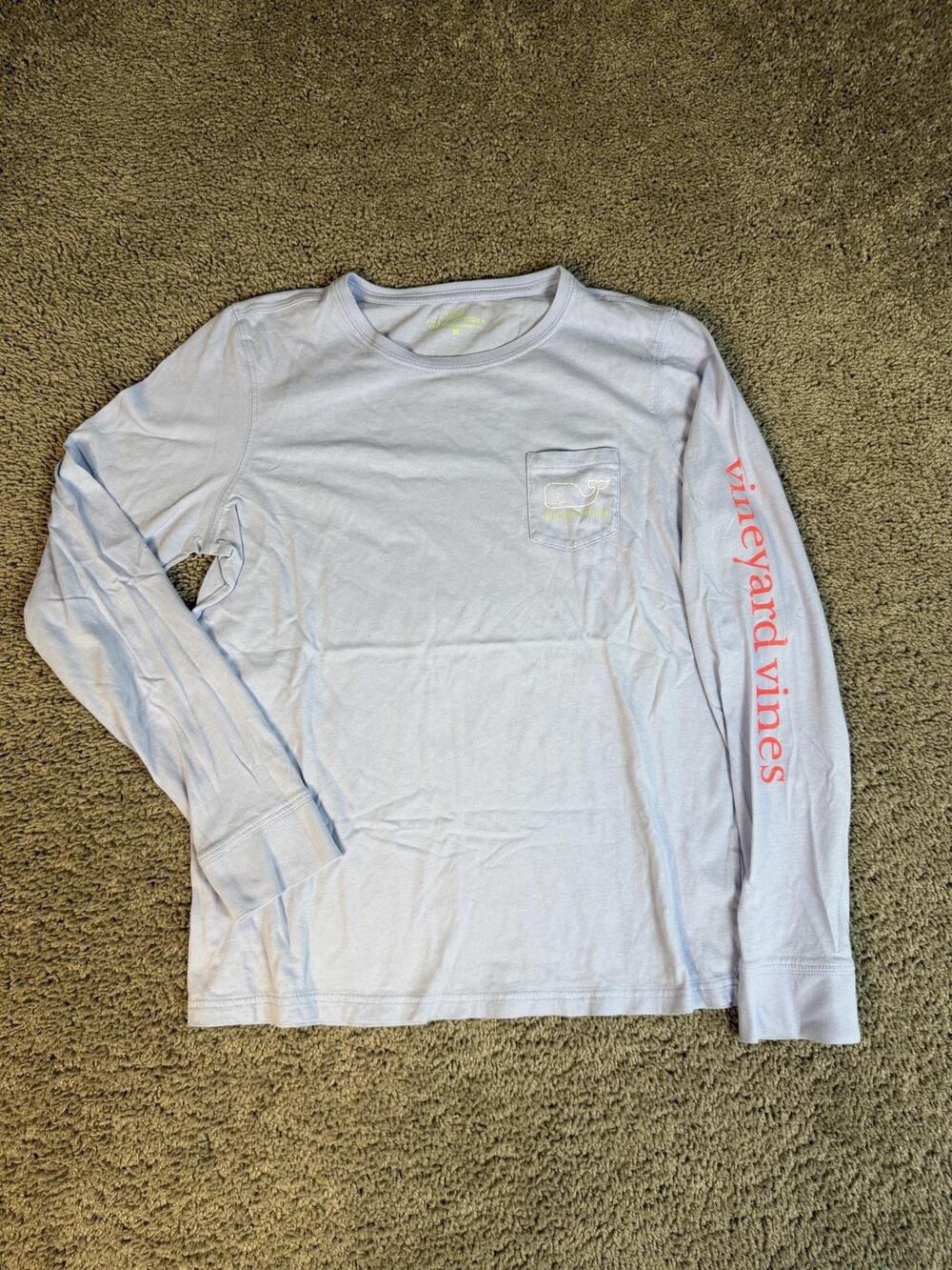 Vineyard Vines Shirt Womens M Blue Long Sleeve Pocket Logo Whale Cotton